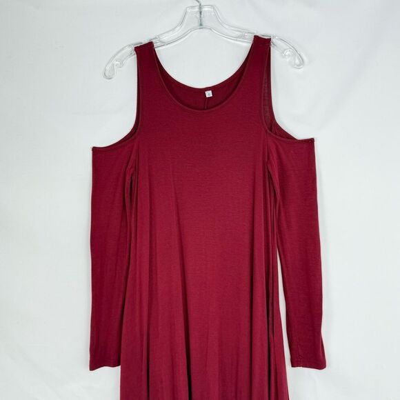 Women Red Cold Shoulder A-Line Shirt Dress Red Large With pockets - Picture 6 of 15
